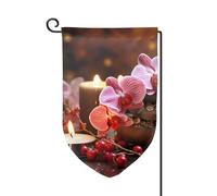 Drapeau de jardin de 30,5 x 45,7 cm, bannière extérieure double face, drapeau de bienvenue saisonnier, décoration extérieure, ferme, pierre d'orchidée rose, bougies rouges pour terrasse, pelouse et