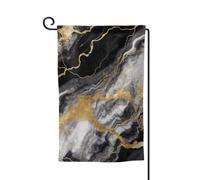 Drapeau de jardin de 30,5 x 45,7 cm, bannière extérieure double face, drapeau de bienvenue saisonnier, décoration extérieure, ferme, noir, blanc, or, marbre pour terrasse, pelouse et décoration de