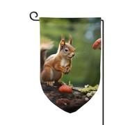 Drapeau de jardin de 30,5 x 45,7 cm, bannière extérieure double face, drapeau de bienvenue saisonnier, décoration extérieure, écureuil rouge sur une petite colline verte pour terrasse, pelouse et