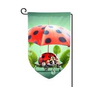 Drapeau de jardin de 30,5 x 45,7 cm, bannière extérieure double face, drapeau de bienvenue saisonnier, décoration extérieure, ferme, coccinelle amusante tenant des parapluies pour terrasse, pelouse et