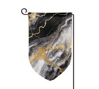 Drapeau de jardin de 30,5 x 45,7 cm, bannière extérieure double face, drapeau de bienvenue saisonnier, décoration extérieure, ferme, noir, blanc, or, marbre pour terrasse, pelouse et décoration de
