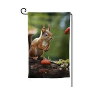 Drapeau de jardin de 30,5 x 45,7 cm, bannière extérieure double face, drapeau de bienvenue saisonnier, décoration extérieure, écureuil rouge sur une petite colline verte pour terrasse, pelouse et
