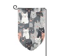 Drapeau de jardin de 30,5 x 45,7 cm, bannière extérieure double face, drapeau de bienvenue saisonnier, décoration extérieure, ferme, mignon, drôle et motif chats gris, drapeaux pour terrasse, pelouse