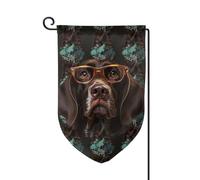 Drapeau de jardin de 30,5 x 45,7 cm, bannière extérieure double face, drapeau de bienvenue saisonnier, décoration extérieure, ferme, pointeur allemand à poils courts dans des lunettes, drapeaux pour