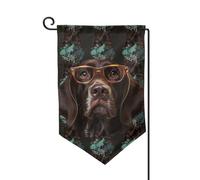 Drapeau de jardin de 30,5 x 45,7 cm, bannière extérieure double face, drapeau de bienvenue saisonnier, décoration extérieure, ferme, pointeur allemand à poils courts dans des lunettes, drapeaux pour
