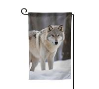 Drapeau de jardin de 30,5 x 45,7 cm, bannière extérieure double face, drapeau de bienvenue saisonnier, décoration extérieure, loup dans la neige, drapeaux pour terrasse, pelouse et décoration de