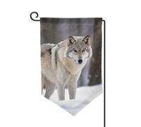 Drapeau de jardin de 30,5 x 45,7 cm, bannière extérieure double face, drapeau de bienvenue saisonnier, décoration extérieure, loup dans la neige, drapeaux pour terrasse, pelouse et décoration de