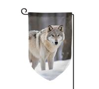 Drapeau de jardin de 30,5 x 45,7 cm, bannière extérieure double face, drapeau de bienvenue saisonnier, décoration extérieure, loup dans la neige, drapeaux pour terrasse, pelouse et décoration de