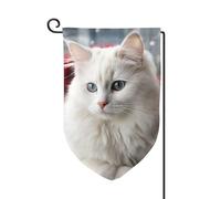 Drapeau de jardin de 30,5 x 45,7 cm, bannière extérieure double face, drapeau de bienvenue saisonnier, drapeau de cour de bienvenue pour extérieur, ferme, joli drapeau de chat blanc pour terrasse