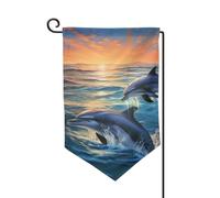 Drapeau de jardin de 30,5 x 45,7 cm, bannière extérieure double face, drapeau de bienvenue saisonnier, décoration extérieure, dauphins dans la mer, drapeaux pour terrasse, pelouse et décoration de