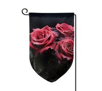 Drapeau de jardin de 30,5 x 45,7 cm, bannière extérieure double face, drapeau de bienvenue saisonnière, décoration extérieure, ferme, rose rouge et feuilles noires, drapeaux pour terrasse, pelouse et