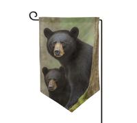 Drapeau de jardin de 30,5 x 45,7 cm, bannière extérieure double face, drapeau de bienvenue saisonnière, décoration extérieure, ferme, ours noir, mère et ourson pour terrasse, pelouse et décoration de