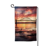Drapeau de jardin de 30,5 x 45,7 cm, bannière extérieure double face, drapeau de bienvenue saisonnière, décoration extérieure, ferme, pont de Newark Bay et drapeaux de coucher de soleil pour terrasse