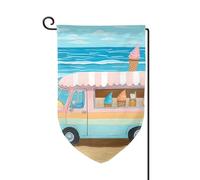 Drapeau de jardin de 30,5 x 45,7 cm, bannière extérieure double face, drapeau de bienvenue saisonnière, décoration extérieure, ferme, été, plage, camion de crème glacée, drapeaux pour terrasse