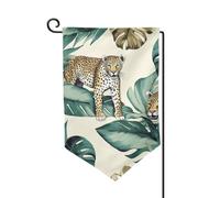 Drapeau de jardin de 30,5 x 45,7 cm, bannière extérieure double face, drapeau de bienvenue saisonnière, décoration extérieure, drapeau de ferme léopard et feuilles de palmier pour terrasse, pelouse et