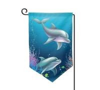 Drapeau de jardin de 30,5 x 45,7 cm, bannière extérieure double face, drapeau de bienvenue saisonnière, décoration extérieure, ferme, dauphin et poisson, drapeaux pour terrasse, pelouse et décoration