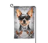 Drapeau de jardin de 30,5 x 45,7 cm, bannière extérieure double face, drapeau de bienvenue saisonnière, décoration extérieure, ferme, chihuahua, lunettes pour patio, pelouse et décoration de jardin