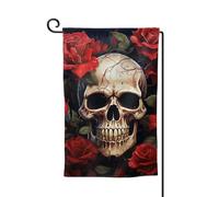 Drapeau de jardin de 30,5 x 45,7 cm, bannière extérieure double face, drapeau de bienvenue saisonnière, décoration extérieure, ferme, tête de mort, drapeaux rose-rouge pour terrasse, pelouse et