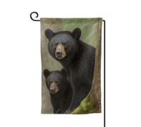 Drapeau de jardin de 30,5 x 45,7 cm, bannière extérieure double face, drapeau de bienvenue saisonnière, décoration extérieure, ferme, ours noir, mère et ourson pour terrasse, pelouse et décoration de