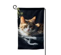 Drapeau de jardin de 30,5 x 45,7 cm, bannière extérieure double face, drapeau de bienvenue saisonnière, décoration extérieure, ferme, drapeau de chat au repos pour terrasse, pelouse et décoration de