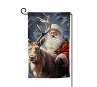 Drapeau de jardin de 30,5 x 45,7 cm, bannière extérieure double face, drapeau de bienvenue saisonnière, décoration extérieure, Père Noël et cerf pour terrasse, pelouse et décoration de jardin