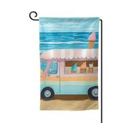Drapeau de jardin de 30,5 x 45,7 cm, bannière extérieure double face, drapeau de bienvenue saisonnière, décoration extérieure, ferme, été, plage, camion de crème glacée, drapeaux pour terrasse