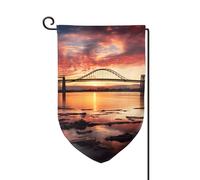 Drapeau de jardin de 30,5 x 45,7 cm, bannière extérieure double face, drapeau de bienvenue saisonnière, décoration extérieure, ferme, pont de Newark Bay et drapeaux de coucher de soleil pour terrasse