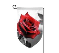Drapeau de jardin de 30,5 x 45,7 cm, bannière extérieure double face, drapeau de bienvenue saisonnière, décoration extérieure, ferme, drapeaux noirs et blancs, roses rouges pour terrasse, pelouse et