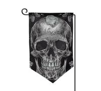 Drapeau de jardin de 30,5 x 45,7 cm, bannière extérieure double face, drapeau de bienvenue saisonnière, décoration extérieure, ferme crâne squelette pour terrasse, pelouse et décoration de jardin