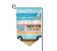 Drapeau de jardin de 30,5 x 45,7 cm, bannière extérieure double face, drapeau de bienvenue saisonnière, décoration extérieure, ferme, été, plage, camion de crème glacée, drapeaux pour terrasse