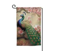 Drapeau de jardin de 30,5 x 45,7 cm, bannière extérieure double face, drapeau de bienvenue saisonnière, décoration extérieure, paon oriental sur arbre à fleurs, drapeaux pour terrasse, pelouse et