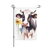 Drapeau de jardin de 30,5 x 45,7 cm, drapeaux décoratifs à l'aquarelle vache et marguerite, drapeau de bienvenue double face, drapeau de ferme, bannière résistante à la décoloration pour printemps