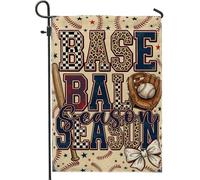 Drapeau de jardin de baseball, gant de chauve-souris décontracté d'été rouge double face en toile de jute décorative pour extérieur, porche, pelouse, terrasse, 30,5 x 45,7 cm