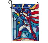 Drapeau de jardin de baseball, rouge patriotique rouge, blanc, bleu, batteur de batteur, décoration extérieure, bannière de sports d'été pour décoration de pelouse, 30,5 x 45,7 cm