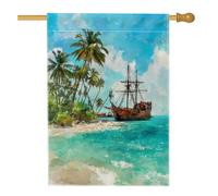 Drapeau de jardin de bateau pirate tropical, océan bleu, décoration extérieure, bannière double face en toile de jute pour fêtes d'été et décoration de pelouse, 71,1 x 101,6 cm