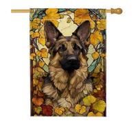 Drapeau de jardin de berger allemand d'automne, bannière décorative à feuilles jaunes, double face en toile de jute, décoration de pelouse extérieure, décoration de la maison d'automne 71 x 101,6 cm