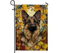 Drapeau de jardin de berger allemand d'automne, bannière décorative à feuilles jaunes, double face en toile de jute, décoration de pelouse extérieure, décoration de la maison d'automne 30,5 x 45,7 cm