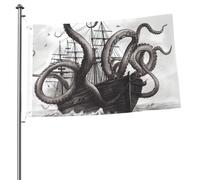Drapeau de jardin de bienvenue 6 x 0,9 m double face noir et blanc en forme de pieuvre et de bateau pour décoration extérieure, drapeau de cour intérieur et extérieur, drapeaux de vacances pour toutes