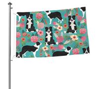 Drapeau de jardin de bienvenue 6 x 91 cm double face Border Collie Drapeaux floraux pour extérieur, décoration intérieure, extérieur, vacances, drapeaux pour toutes les saisons