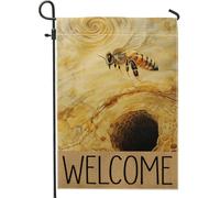 Drapeau de jardin de bienvenue apiculture, bannière rustique en toile de jute pour décoration extérieure printemps-été, double face, décoration d'intérieur saisonnière 30,5 x 45,7 cm