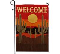 Drapeau de jardin de bienvenue au coucher du soleil du désert, paysage de cactus rouge, bannière extérieure double face, drapeau de cour saisonnier pour décoration par temps chaud, 30,5 x 45,7 cm