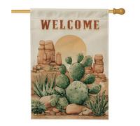 Drapeau de jardin de bienvenue au design sud-ouest avec paysage aquarelle cactus du désert, décoration extérieure de cour, bannière double face, beige, 71,1 x 101,6 cm