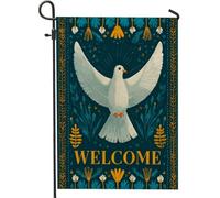 Drapeau de jardin de bienvenue au printemps, bannière florale blanche colombe pour décoration extérieure, drapeau de pelouse double face pour la décoration de la maison et des vacances, 30,5 x 45,7 cm