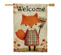 Drapeau de jardin de bienvenue Autumn Fox - Joli renard orange avec balai, bannière de décoration d'intérieur - Drapeau double face en toile de jute - Décoration de pelouse extérieure d'automne - 71 x