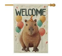 Drapeau de jardin de bienvenue - Ballons colorés Capybara - Décoration extérieure - Bannière double face en toile de jute pour fête d'anniversaire - 71 x 101 cm