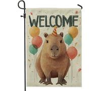 Drapeau de jardin de bienvenue - Ballons colorés Capybara - Décoration extérieure - Bannière double face en toile de jute pour fête d'anniversaire - 30,5 x 45,7 cm