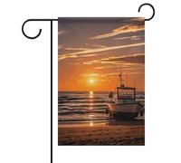 Drapeau de jardin de bienvenue, bateau, plage, lever de soleil, nautique, printemps, été, floral, 30,5 x 45,7 cm, double face, décoration extérieure, pour printemps, hiver, ferme, résistant à la déc