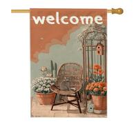 Drapeau de jardin de bienvenue, chat et fleur en terre cuite, bannière double face en toile de jute, décoration de la maison, panneau de pelouse de patio 71,1 x 101,6 cm