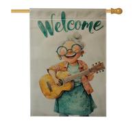 Drapeau de jardin de bienvenue, coloré sur le thème des musiciens âgés, décoration d'intérieur, drapeau double face en toile de jute pour décoration extérieure saisonnière, bannière de pelouse de