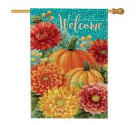 Drapeau de jardin de bienvenue d'automne, bannière extérieure décorative en forme de citrouille orange et fleur rouge, double face pour décoration de maison, drapeau de cour, décoration saisonnière de